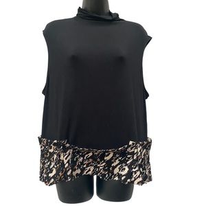 Jennifer Lopez Black Mock Turtle Neck pullover top Pleated Trim at Waist XXL